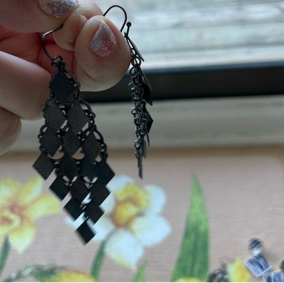 Shimmery Black Dangle Earrings - Picture 2 of 2